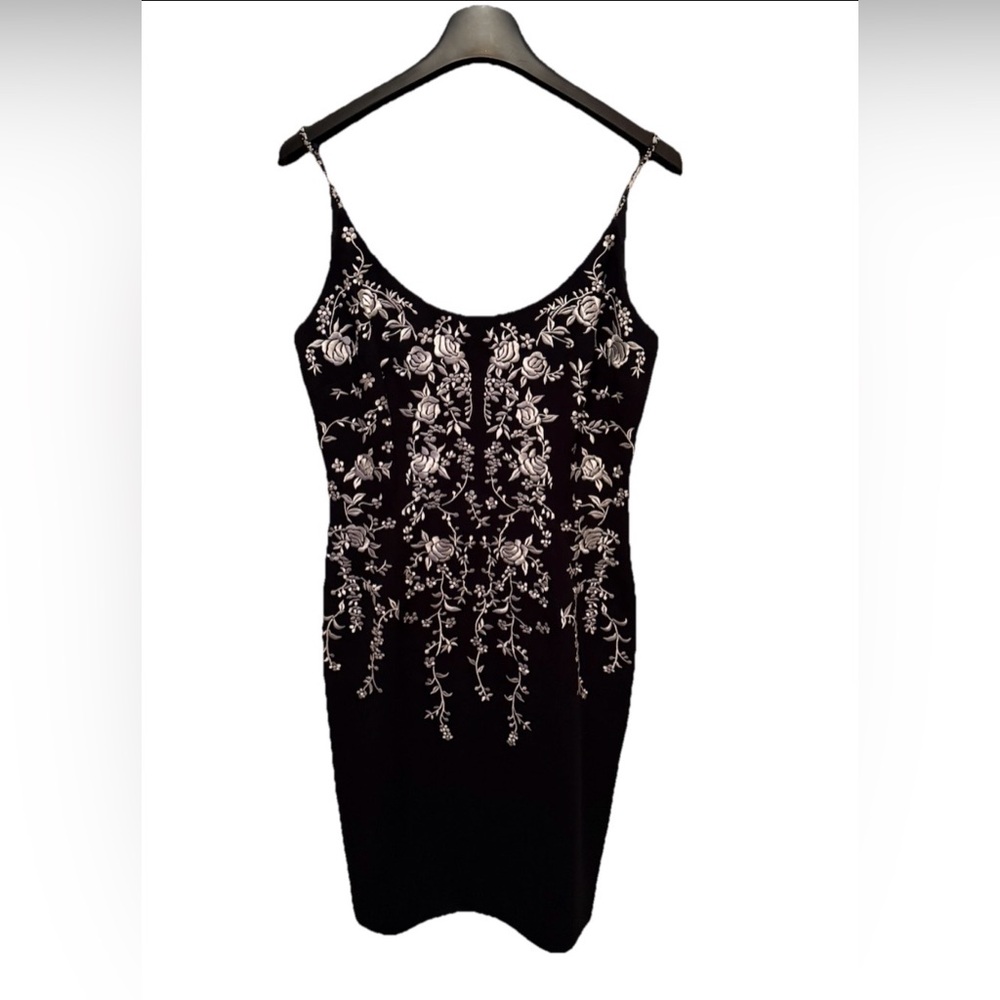 Maggy London Black Dress with Embroidered White Floral Accents - Picture 5 of 7